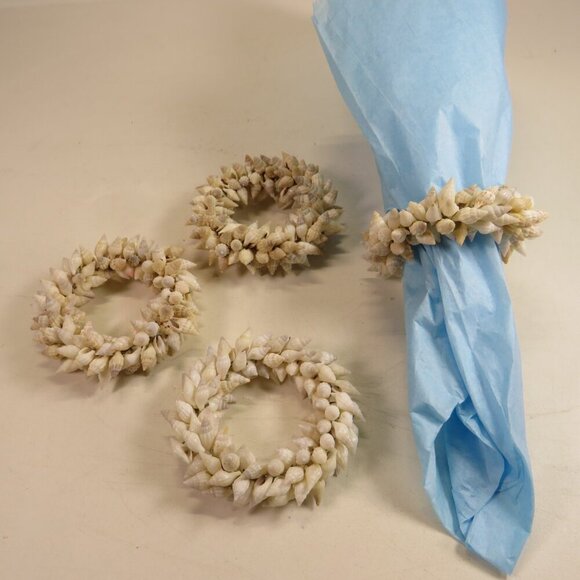 Tiny Real Sea Shell (4) Napkin Rings mini conch 2 1/2" wide total - Picture 1 of 6